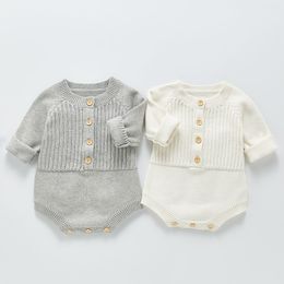 0-3Yrs Baby Boy Girl Knit Rompers Spring Autumn Long Sleeve Fashion Infant Clothes Pure Colour 210429