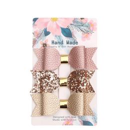 Free DHL 3pcs/set Mermaid Hair Bows Glitter Hairclip Rose Gold Sparkly Leather Pretty Headband Hairpins Princess Party