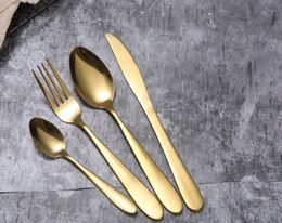 Gold Cutlery spoon fork knife tea spoon Matte Stainless Steel Food Silverware Dinnerware Utensil
