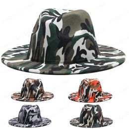 unisex camouflage wide brim casual jazz cap print western cowboy luxury outdoor formal dress men women felted hat