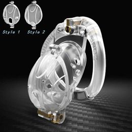 2021 New Transparent Flip Design Male Chastity Device with 2 Cock Cage Cap and 4 Penis Ring Plastic Chastity Belt Adult Sex Toy P0826