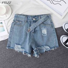 Women Summer Streetwear Hole High Waist Blue Denim Shorts Vintage Female Plus Size 5xl Solid Colour Jeans 210430