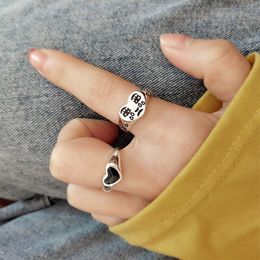 cubic zirconia cluster ring UK - SH072 European American style Thai silver adjustable ring black love female rings tears expression jewelry 2021