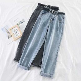 Korean High Waist Jeans Women Harem Pants Loose Casual Plus Size High Street Denim Trousers Pantalon Femme Vintage With Belt B90 210616