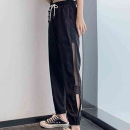 JUMPRS Summer Women Sweatpants Loose Mesh Patchwork Jogger Pants Casual Thin Ankle-Length Black Plus Size Girls Sweat Trousers Y211115