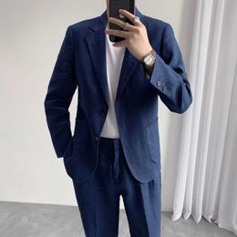 Korean Linen Suits Men Summer Wedding Suits for Men Business Casual Terno Masculino Groom Tuxedos Streetwear Costume Homme 210527