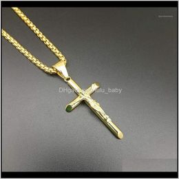 Necklaces & Pendants Drop Delivery 2021 Fashionable Hip-Hop Blockbuster Jewellery Stainless Steel Gold Jesus Cross Pendant Mens And Womens Neck