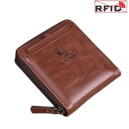 Men's Wallet Genuine Leather Zipper Blocking Mini Coin Purse Business Holder Bag Wallet