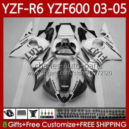 Body Kit For YAMAHA YZF-R6 YZF600 YZF R6 600CC 2003-2005 Cowling White Grey 95No.213 YZF R 6 YZFR6 03 04 05 Bodywork YZF-600 600 CC 2003 2004 2005 Motorcycle Fairing