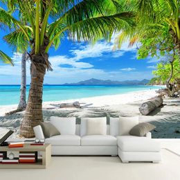 Wallpaper 3D Sea Beach Coconut Tree Seascape Painting Modern Living Room Sofa TV Background Wall Paper Waterproof