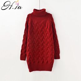 H.SA Women long Turtleneck Knitted and Jumpers Fall Winter Warm Casual Pullover Sweaters Pull femme hiver 210417