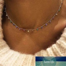 rainbow cz simple cz charm delicate women girls Jewellery 925 sterling silver statement fine silver charm choker necklaces classic Factory price expert design