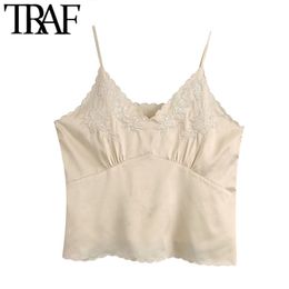 TRAF Women Fashion Floral Embroidery Cozy Blouses Vintage V Neck Backless Thin Straps Female Shirts Blusas Chic Tops 210415