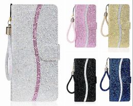 Bling Sparkle Leather Wallet Cases For Samsung Galaxy S23 Ultra Plus A54 A34 A14 5G A24 4G Sequin Deluxe Glitter Flip Cover Holder Book Stand Pouch Purse Lanyard