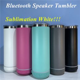 20oz Sublimation Bluetooth Speaker Tumbler powder coated Wireless Intelligent Music Cups STRAIGHT tumbler Stainless Steel Smart Water Bottle with Straws