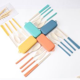 Creative Wheat Straw Folding Cutlery Set Removable Knife Fork Spoon Chopsticks Portable Picnic Tool ZC3519