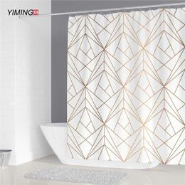 200x180cm bathroom waterproof shower curtain simple geometric pattern printing polyester home decoration curtain with hook 211116