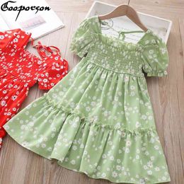 Gooporson Fashion Little Girls Dresses Flower Backless Chiffon Short Sleeve Princess Dress Cute Korean Toddler Children Costume 210508