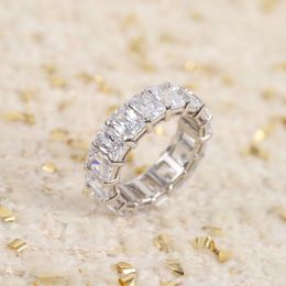 S925 silver punk band ring with oval rectangle shape design diamond for women wedding Jewellery gift PS4198