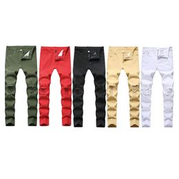 Pantaloni strappati da uomo \ u2021 S, pantaloni a vita alta tinta unita a matita per la primavera autunno, rosso/verde militare/cachi/nero/bianco da uomo