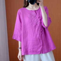 Women Loose Casual Blouses Shirts New Arrival Summer Vintage Style Embroidery Half Sleeve Female Cotton Linen Tops S2865 210412