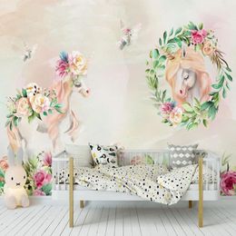 Wallpapers Custom 3D Wall Mural Nordic Hand Painted Cute Horse Po Wallpaper Children's Bedroom Background Painting Papel De Parede
