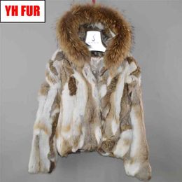 Brand Women Genuine Real Rabbit Fur Coat Lady Winter Warm Real Rabbit Fur Jacket Natural Colour Real Rabbit Fur Overcoat 210816