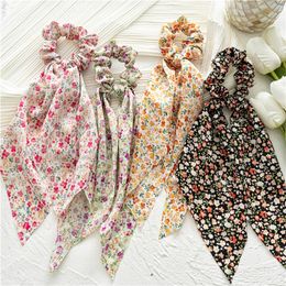 Floral Print Ponytail Hair Scarf Ribbon Pastoral Style Elastic Hair Bands Rope Knotted Bow Hair Accesories