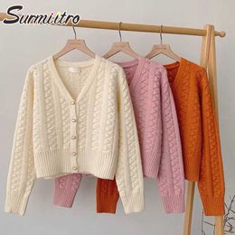 SURMIITRO Autumn Winter Korean Style Crop Cardigan Women Knitwear Long Sleeve Sweater Female Knit Short Jacket Coat 210712