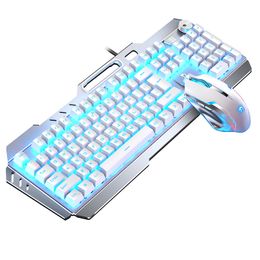 USB Wired Backlights Gamer Keyboard Metal Panel Illuminous Keys with Phones Holders RGB Knob Control Breathing Lights Mouse Kits