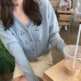 Embroidery Cardigans Women French Sweet Single Breasted Long Sleeve Female Sweater Korean Slim Fit Lady Coats 1E740 210422