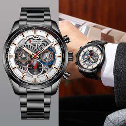 Curren Watches Men Fashion Military Sports Quartz Wristwatches for Male Stainless Steel Clock with Chronograph and Date Q0524