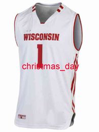 Stitched Custom Wisconsin Badgers Basketball #1 White Jersey Men Women Youth Basketball Jerseys XS-6XL