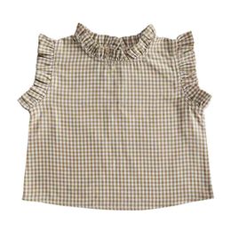 summer girls cute lace plaid shirt children all-match kids fashion girl cloth blouse 210702