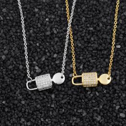 Key Lock Necklace Link Chain Padlock Zircon Pendant Necklaces For Women Men Fashion Gothic Aesthetics Jewellery Gift Wholesale