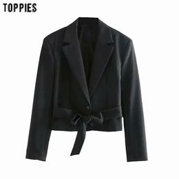 Toppies Vintage Single Button Blazer Woman Short Suit Jacket Solid Color Office Ladies Formal Blazer 210412