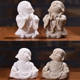 Cute Little Monk Statue Sandstone Craft Adorable Thailand Buddha Statue Ornament Lovely Figurine for Home Decor Creative Gift