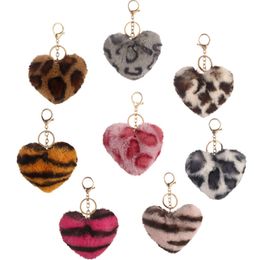 Keychains Lanyards 8pcs/set Leopard Plush Creativity Heart Shaped Key Chain Luggage Decoration Designer Diy Gift