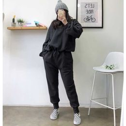 Autumn Winter 2 Peice Set Women Elegant Pants s Casual Outfits Jogger Two Piece Korean Sports Suit Black Cotton Tracksuit 210607