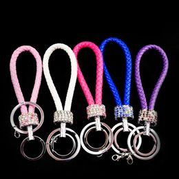 Double loop braided crystal knitted rope ladies bag key chain pendant Creative promotion blank keychain