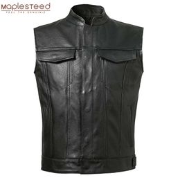 Classical Motorcycle Biker Leather Vest Men Genuine Leather Sleeveless Jackets 100% REAL Cowhide/Sheepskin Asian Size S-6XL M232 211111