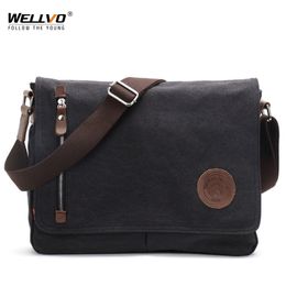 Men Canvas Messenger Male Vintage Crossbody s Casual Satchels Travel Shoulder Solid Briefcase Laptop Bags Xa768zc