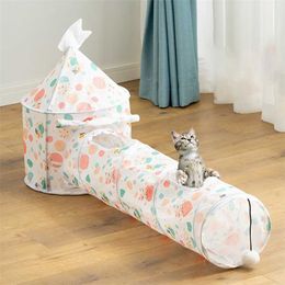 2 Optional Cat Bed Play Patchwork Tunnel Mat Pets Cats Home Foldable Soft Pet Sleeping 211122