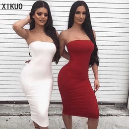 Summer Sleeveless Wrap Breast Woman Sexy Tight Dress Lady Formal Party Dinner Casual Simple Dress Long Beach Dress Y1006
