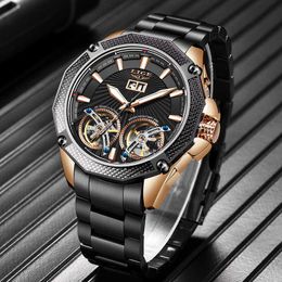 Automatic Watch Men LIGE Black Classic Mens Mechanical Wristwatches Top Brand Luxury Double Waterproof Clock 210527