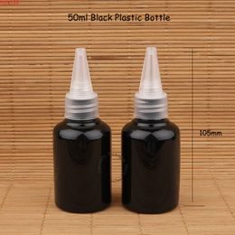 100pcs/Lot Wholesale 50ml Black PET Plastic Lotion Bottle with Water 50 Gramme Refillable Liquid Sample Packaging Transparent Caphood qty