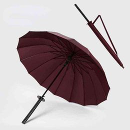 High Quality Long Handle Umbrella Samurai Sword Men Strong Umbrella Anime Semi-automatic Japanese Samurai Rain Equipment LL50UM H1281j