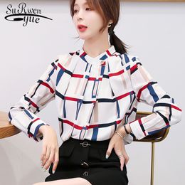 Elegant Button Stripe Blouses Women Tops Autumn Shirts OL Korean Joker Long Sleeve Bottom 6417 50 210508