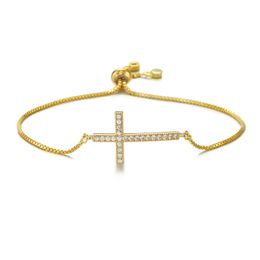 Classic Cubic Zirconia Cross Charm Bracelets For Women Adjustable Copper Chain Bracelet Bangle Jewelry