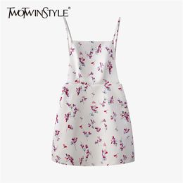 Print Floral Backless Sling Dress For Women Square Collar Sleeveless High Waist Mini Dresses Female Summer Fashion 210520